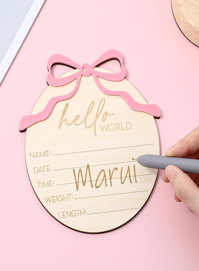 Nogeqi Hello World Newborn Sign Baby Name Announcement Sign Bow Birth Announcement Sign for Hospital Baby Welcome for Boys and Girls Photo Props Shower Nursery - Image 3